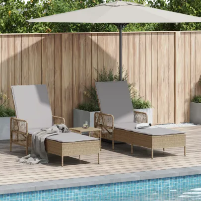 Set 3 Șezlonguri Ratan Pliabile pentru Exterior