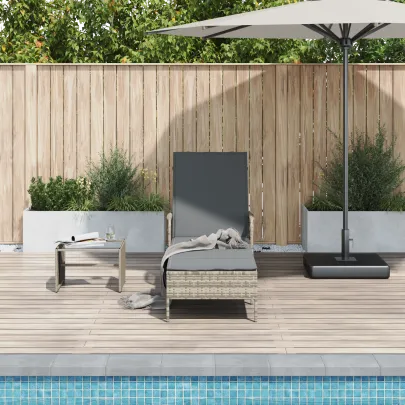 Șezlong Ratan Gri pentru Exterior - Comandă cu Livrare Gratuită