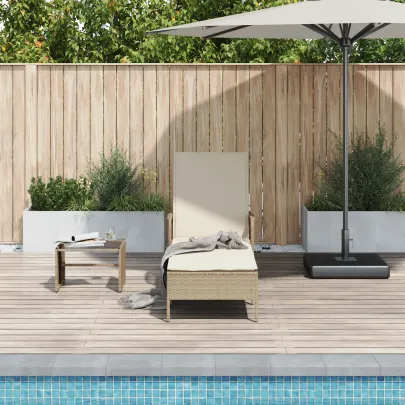 Șezlong Ratan Pliabil Bej - Comandă cu Livrare Gratuită