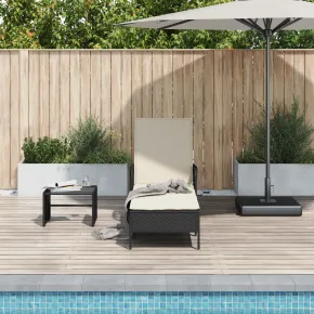 Șezlong Rattan Negru și Crem pentru Exterior - Comandă Acum