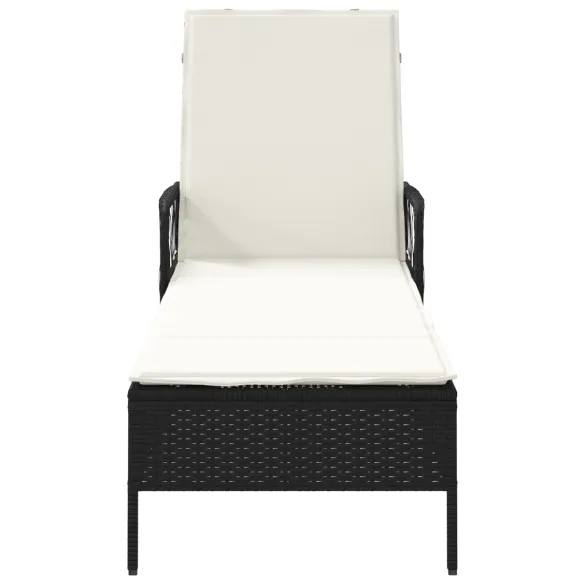 Șezlong Rattan Negru și Crem pentru Exterior - Comandă Acum