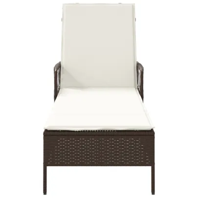Șezlong Ratan Pliabil pentru Exterior - Maro/Crem - Livrare Gratuită