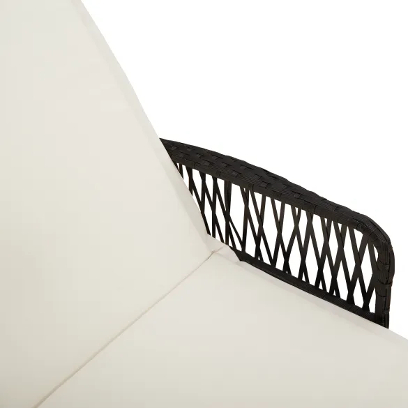 Șezlong Rattan Negru și Crem pentru Exterior - Comandă Acum