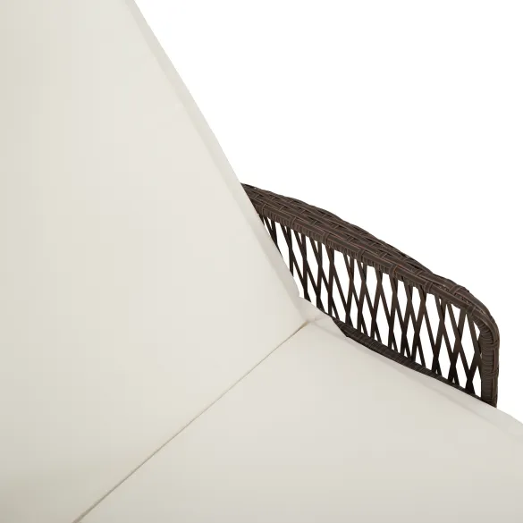 Șezlong Ratan Pliabil pentru Exterior - Maro/Crem - Livrare Gratuită