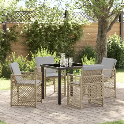 Set Dining Grădină Ratan Bej - Masă 80x80 cm cu Sticlă