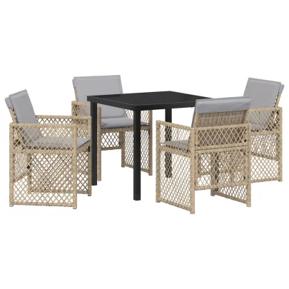 Set Dining Grădină Ratan Bej - Masă 80x80 cm cu Sticlă
