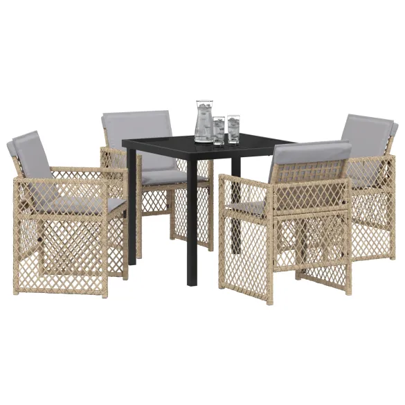 Set Dining Grădină Ratan Bej - Masă 80x80 cm cu Sticlă