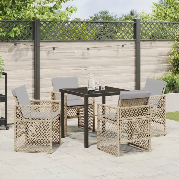 Set Dining Grădină Ratan Bej - Masă 80x80 cm cu Sticlă