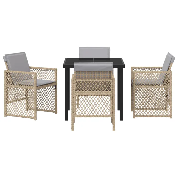 Set Dining Grădină Ratan Bej - Masă 80x80 cm cu Sticlă