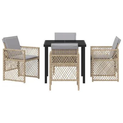 Set Dining Grădină Ratan Bej - Masă 80x80 cm cu Sticlă