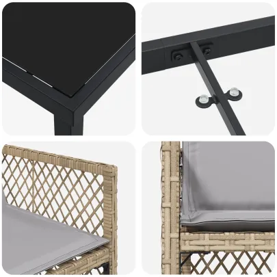 Set Dining Grădină Ratan Bej - Masă 80x80 cm cu Sticlă