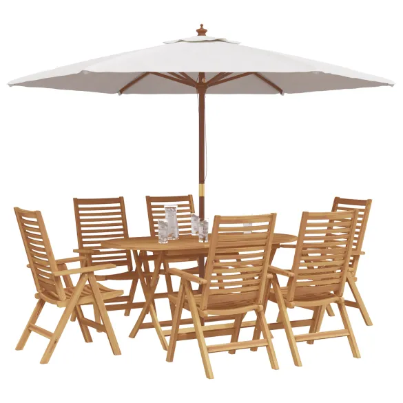 Set Dining Pliabil 7 Piese Lemn Tec - Masă și Scaune Grădină