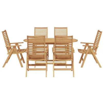 Set Dining Pliabil 7 Piese Lemn Tec - Masă și Scaune Grădină
