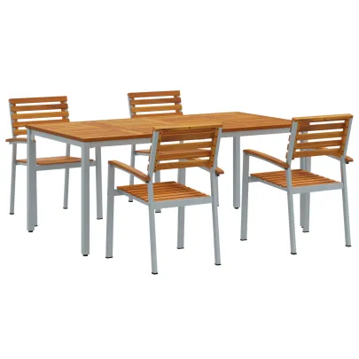 Set Dining Grădină 5 Piese Lemn Acacia Metal | Livrare Gratuită