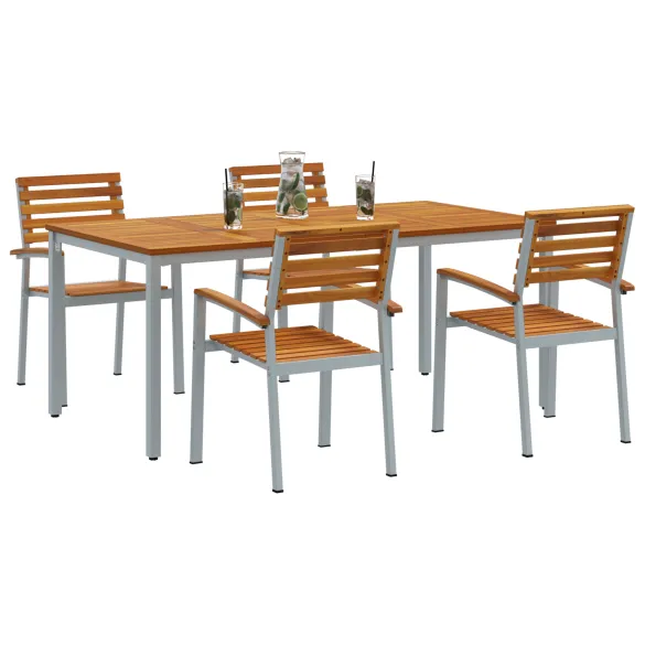 Set Dining Grădină 5 Piese Lemn Acacia Metal | Livrare Gratuită