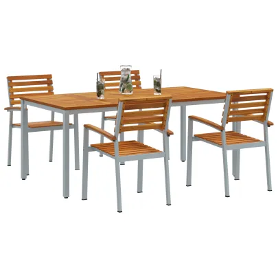 Set Dining Grădină 5 Piese Lemn Acacia Metal | Livrare Gratuită