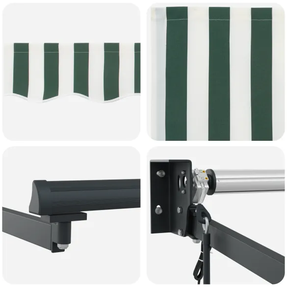 Marchiză automată retractabilă verde-albă 450x300 cm
