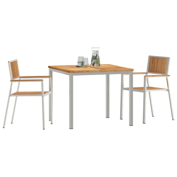 Set Dining Grădină Lemn Tec - Masă 90x90 cm + 2 Scaune