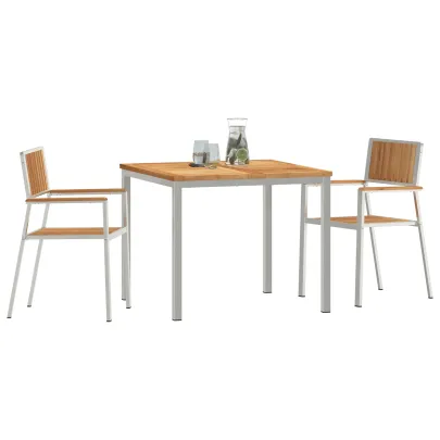 Set Dining Grădină Lemn Tec - Masă 90x90 cm + 2 Scaune
