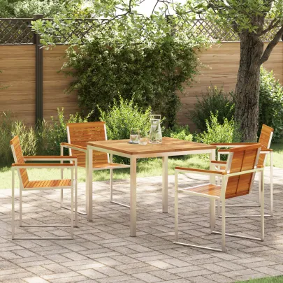 Set Masă Grădină Lemn Acacia 5 Piese - Masă Exterior
