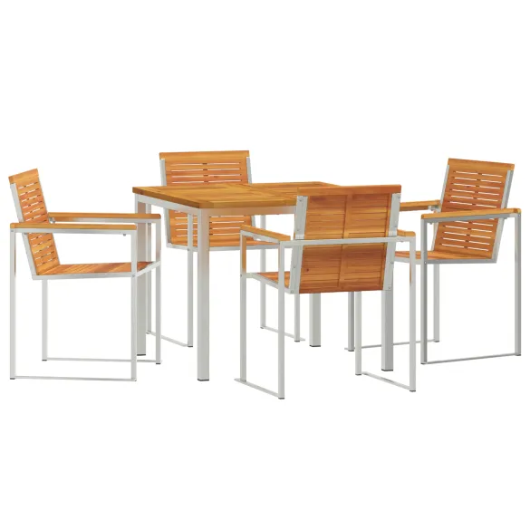 Set Masă Grădină Lemn Acacia 5 Piese - Masă Exterior