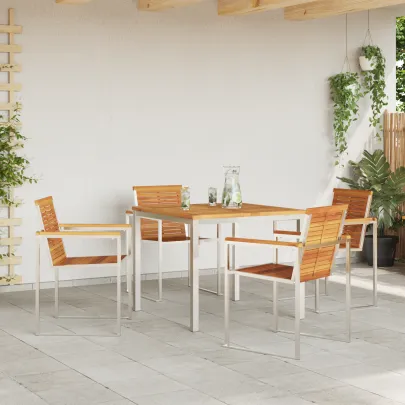 Set Masă Grădină Lemn Acacia 5 Piese - Masă Exterior