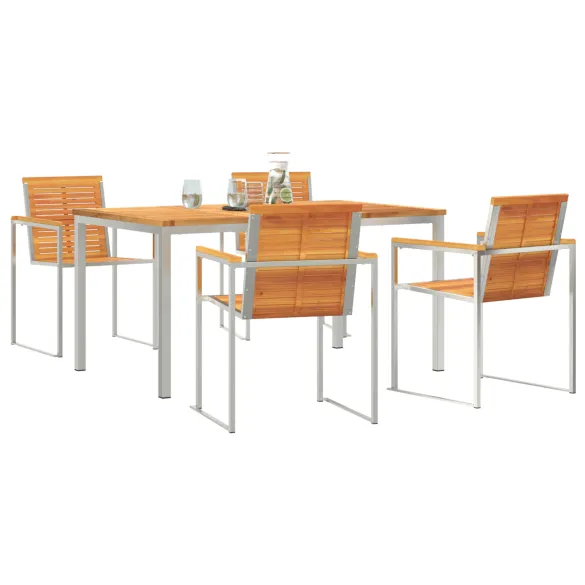 Set Masă Grădină Lemn Acacia - Masă + 4 Scaune Exterior