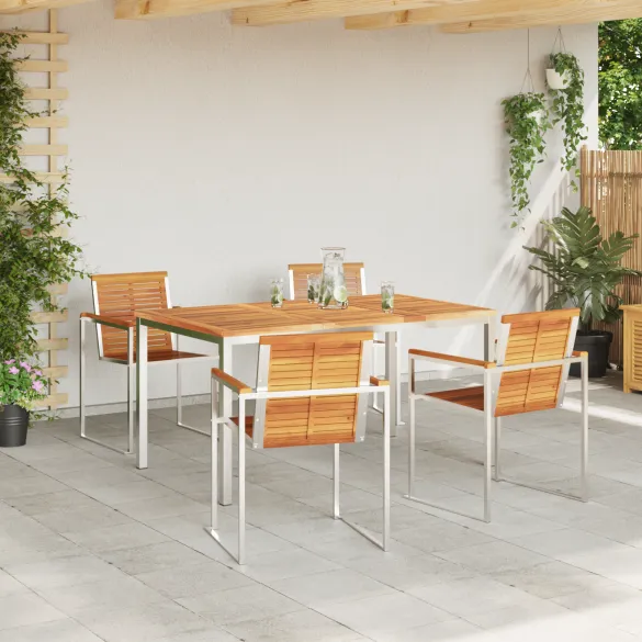 Set Masă Grădină Lemn Acacia - Masă + 4 Scaune Exterior