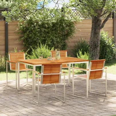 Set Masă Grădină 5 Piese Lemn Teak | Livrare Gratuită