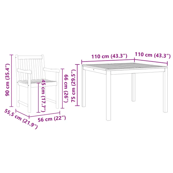 Set Dining Grădină 5 Piese - Lemn Masiv Acacia | Livrare Gratuită