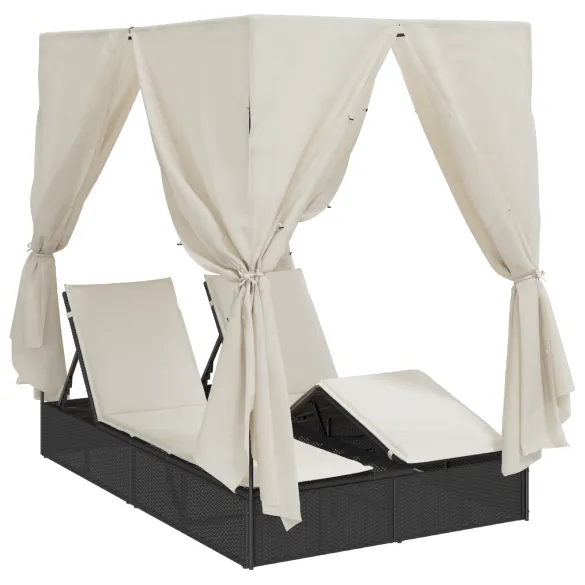 Lounge Dublu Ratan Negru cu Acoperiș | Livrare Gratuită