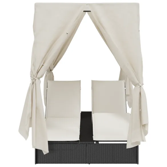 Lounge Dublu Ratan Negru cu Acoperiș | Livrare Gratuită