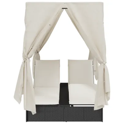 Lounge Dublu Ratan Negru cu Acoperiș | Livrare Gratuită