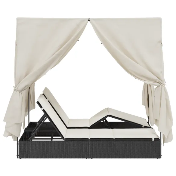 Lounge Dublu Ratan Negru cu Acoperiș | Livrare Gratuită