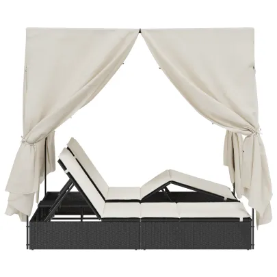 Lounge Dublu Ratan Negru cu Acoperiș | Livrare Gratuită