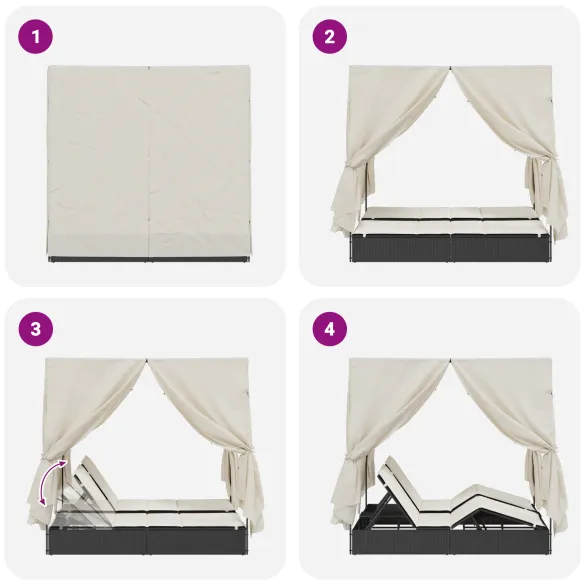 Lounge Dublu Ratan Negru cu Acoperiș | Livrare Gratuită