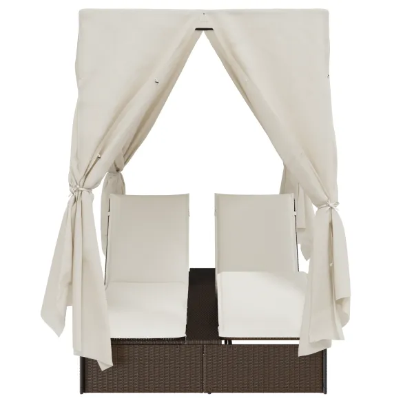 Lounger Dublu cu Acoperiș și Perdele - Poliratan