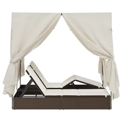 Lounger Dublu cu Acoperiș și Perdele - Poliratan