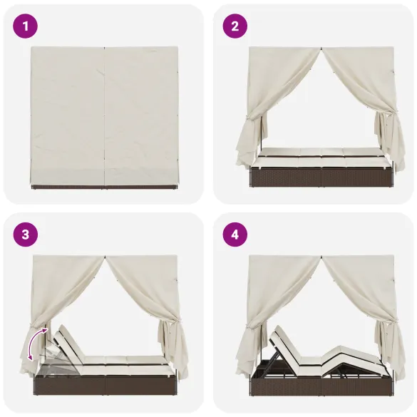 Lounger Dublu cu Acoperiș și Perdele - Poliratan