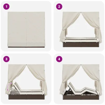 Lounger Dublu cu Acoperiș și Perdele - Poliratan