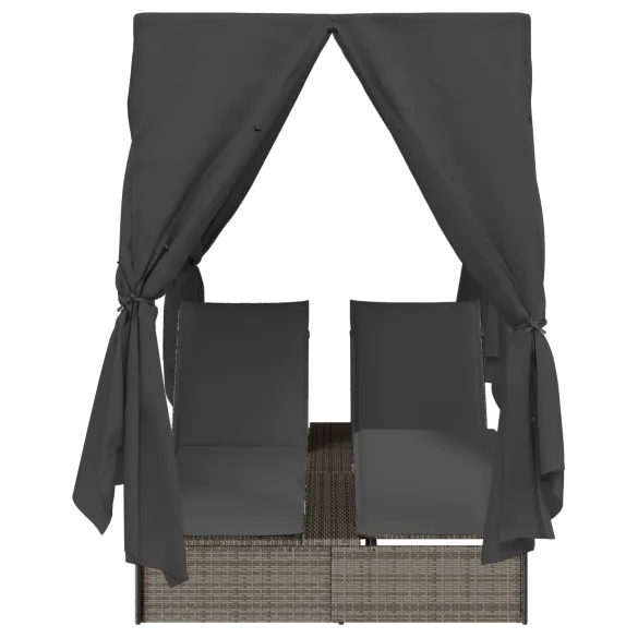 Lounger Dublu cu Acoperiș și Perdele Gri - Comandă cu Livrare Gratuită