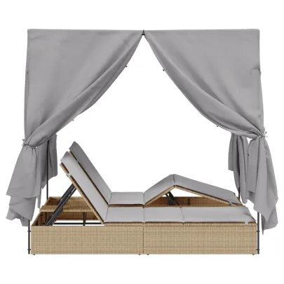 Set 2 Loungere Exterior cu Baldachin - Bej/Gri