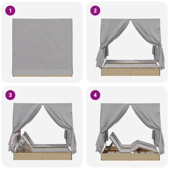 Set 2 Loungere Exterior cu Baldachin - Bej/Gri