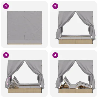 Set 2 Loungere Exterior cu Baldachin - Bej/Gri