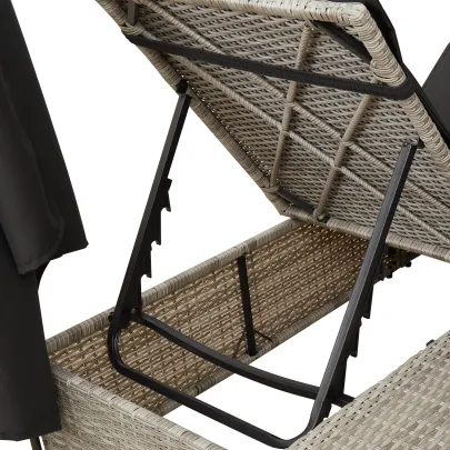 Șezlong Dublu cu Acoperiș și Cortine Gri Poliratan - Livrare Gratuită