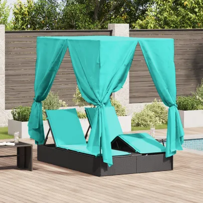 Șezlong Dublu Exterior Set de 2 - Negru și Turcoaz