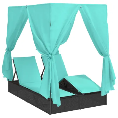 Șezlong Dublu Exterior Set de 2 - Negru și Turcoaz