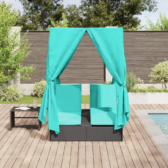 Șezlong Dublu Exterior Set de 2 - Negru și Turcoaz