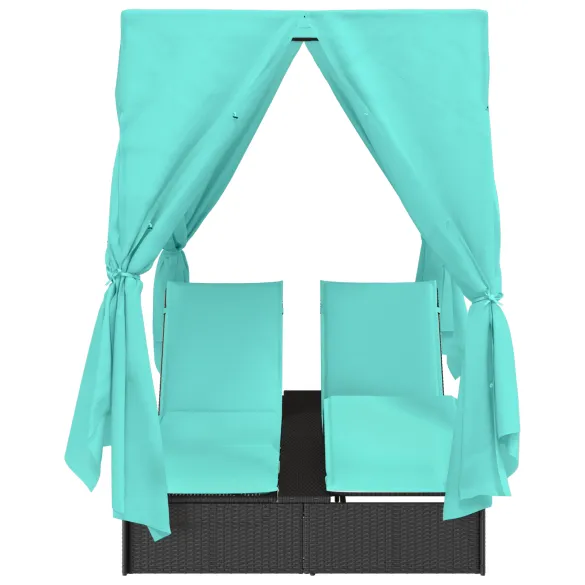 Șezlong Dublu Exterior Set de 2 - Negru și Turcoaz
