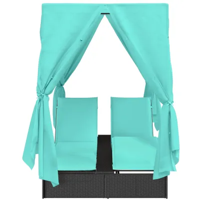 Șezlong Dublu Exterior Set de 2 - Negru și Turcoaz